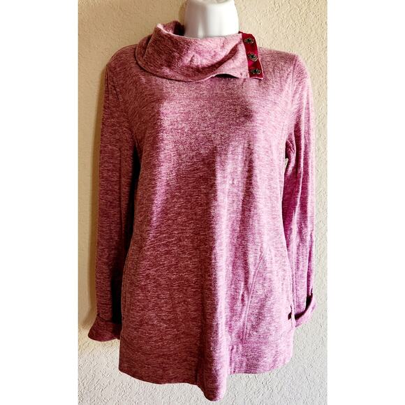 Talbots Purple Heathered Snap Cowl Neck Sweatshirt Small Lightweight Soft - Picture 1 of 5